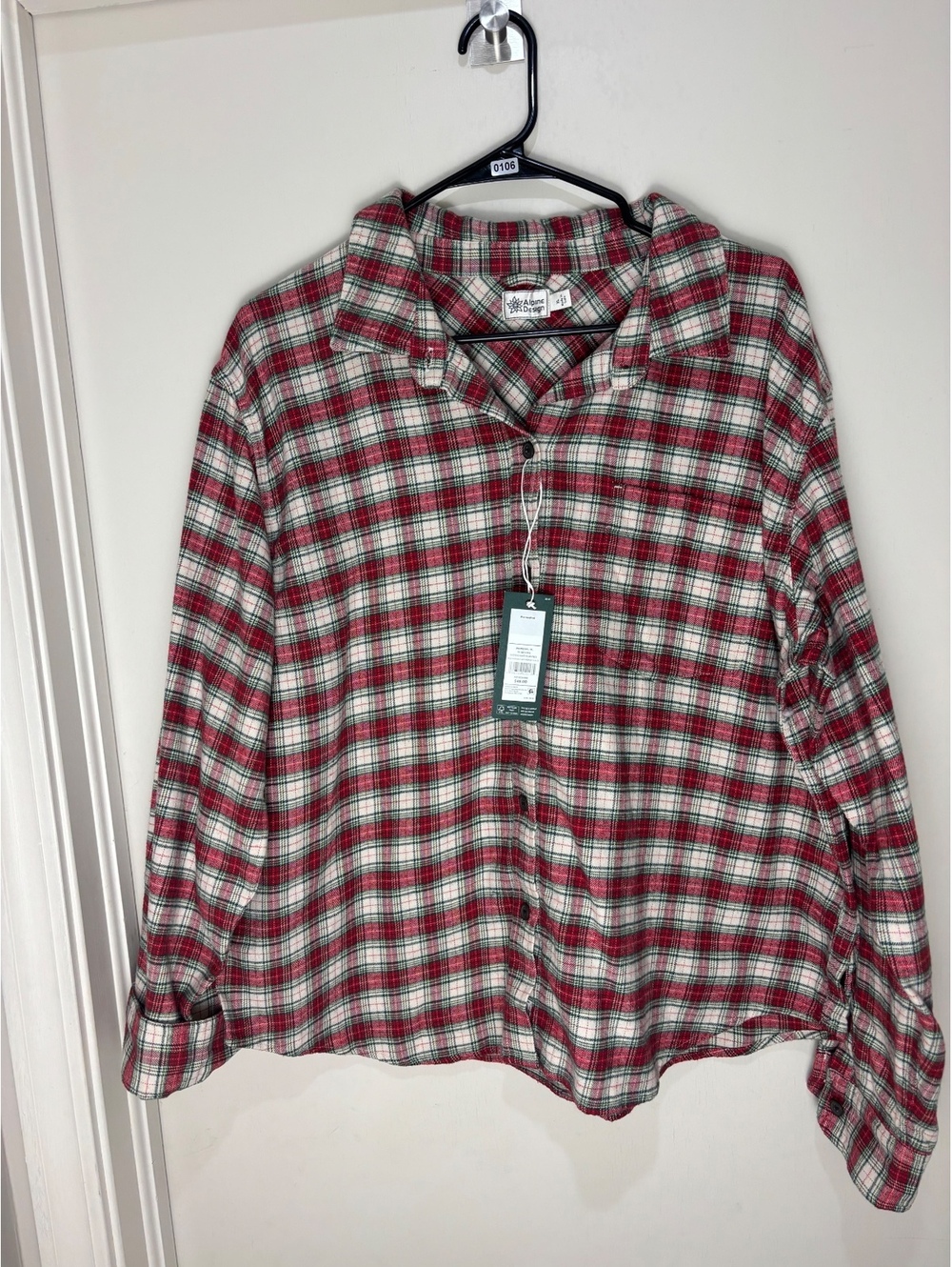 Alpine Design Womens XL Midweight Flannel Red Cream Plaid NWT Cotton